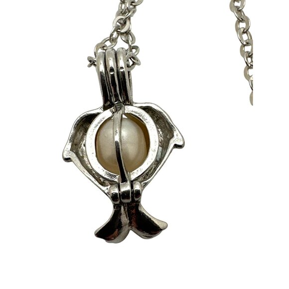 Dolphin Pearlcore Sea Siren Pendant Necklace Love Caged Silver Coquette Romance - Picture 3 of 8